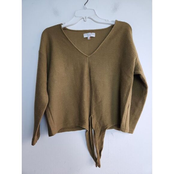 Madewell Texture & Thread Olive Green 100% Cotton Tie Front Top size Large - Picture 3 of 9